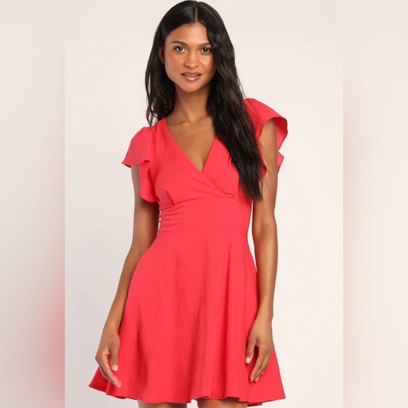 Lulus Dresses & Skirts - Lulus Sweeten Me Up Red Flutter Sleeve Mini Dress S NWT